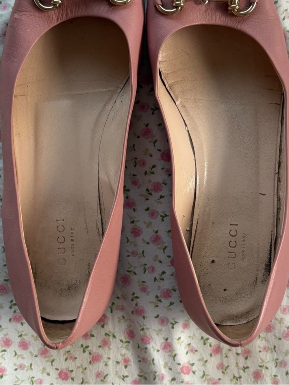 Gucci Pink Leather Ballet Flats with Gold Horsebit